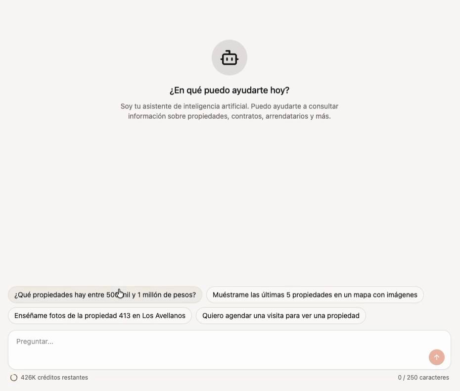 Panel de control de la plataforma Predium mostrando métricas de propiedades y cobros